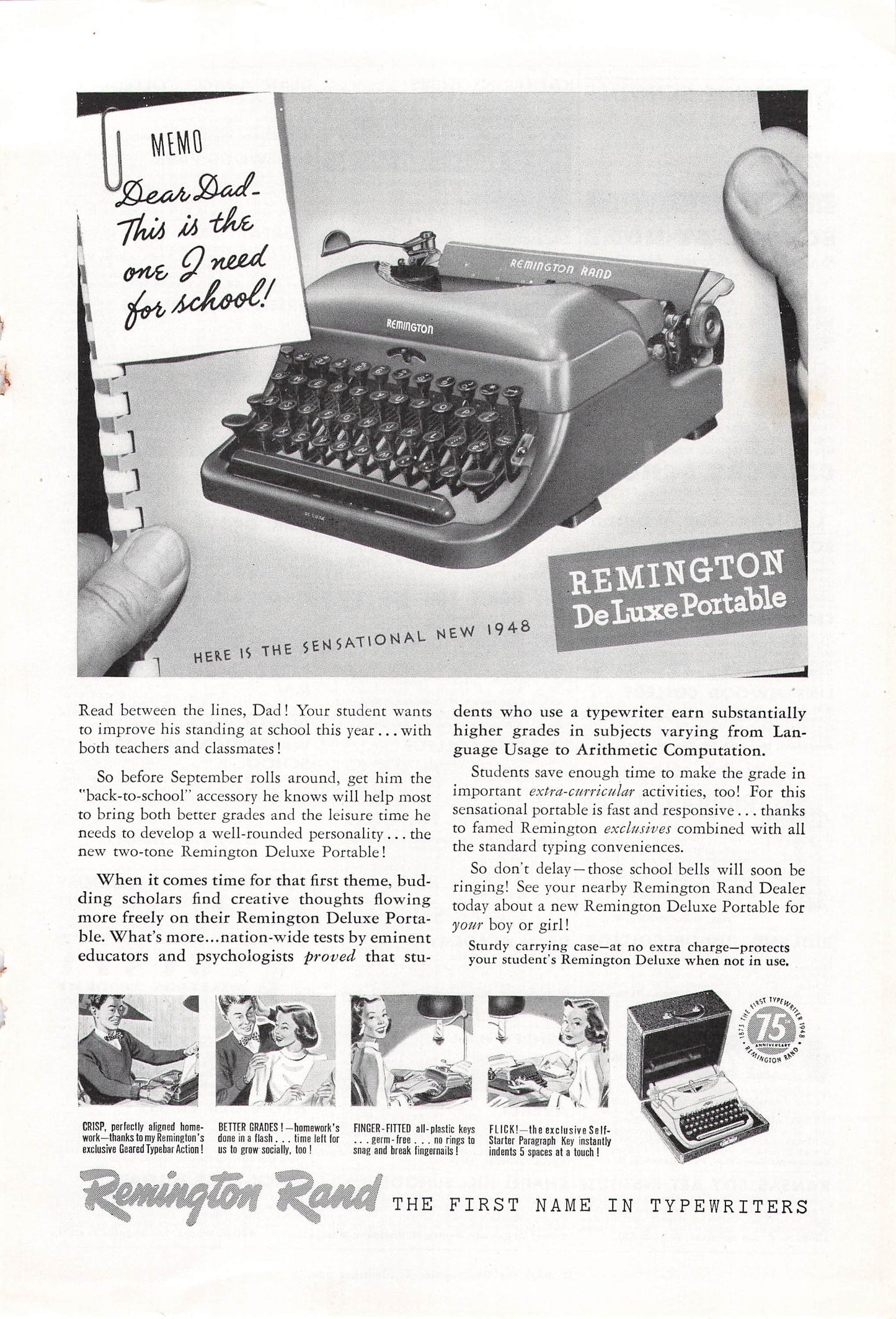 Remington Deluxe Portable Typewriter 1948