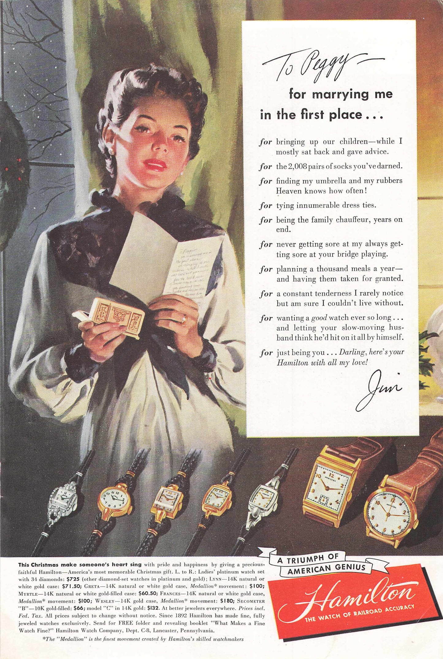 Hamilton Watches "To Peggy" 1948