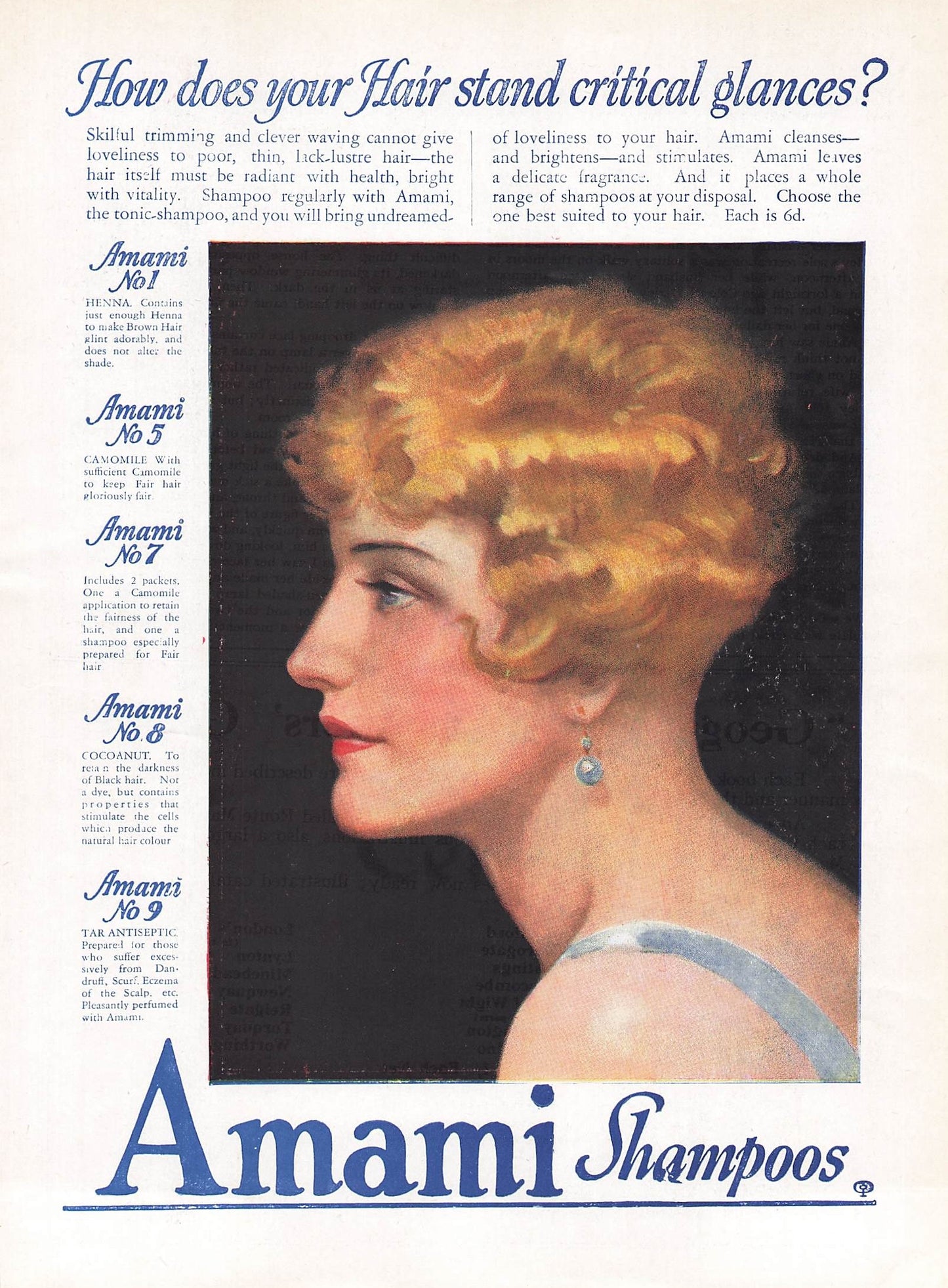 Original printed advert for Amami Shampoos from 1926