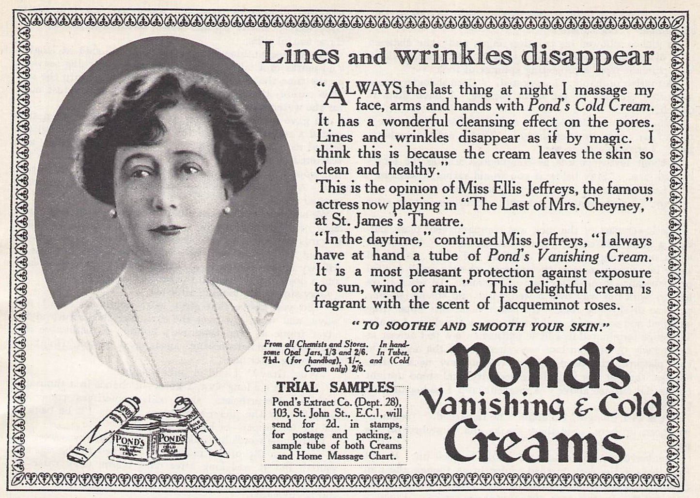 Small original printed advert for Pond's vanishing & Cold creams