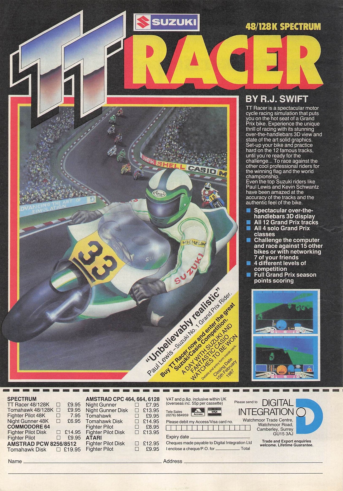 Original printed advert for Suzuki TT Racer from 1986