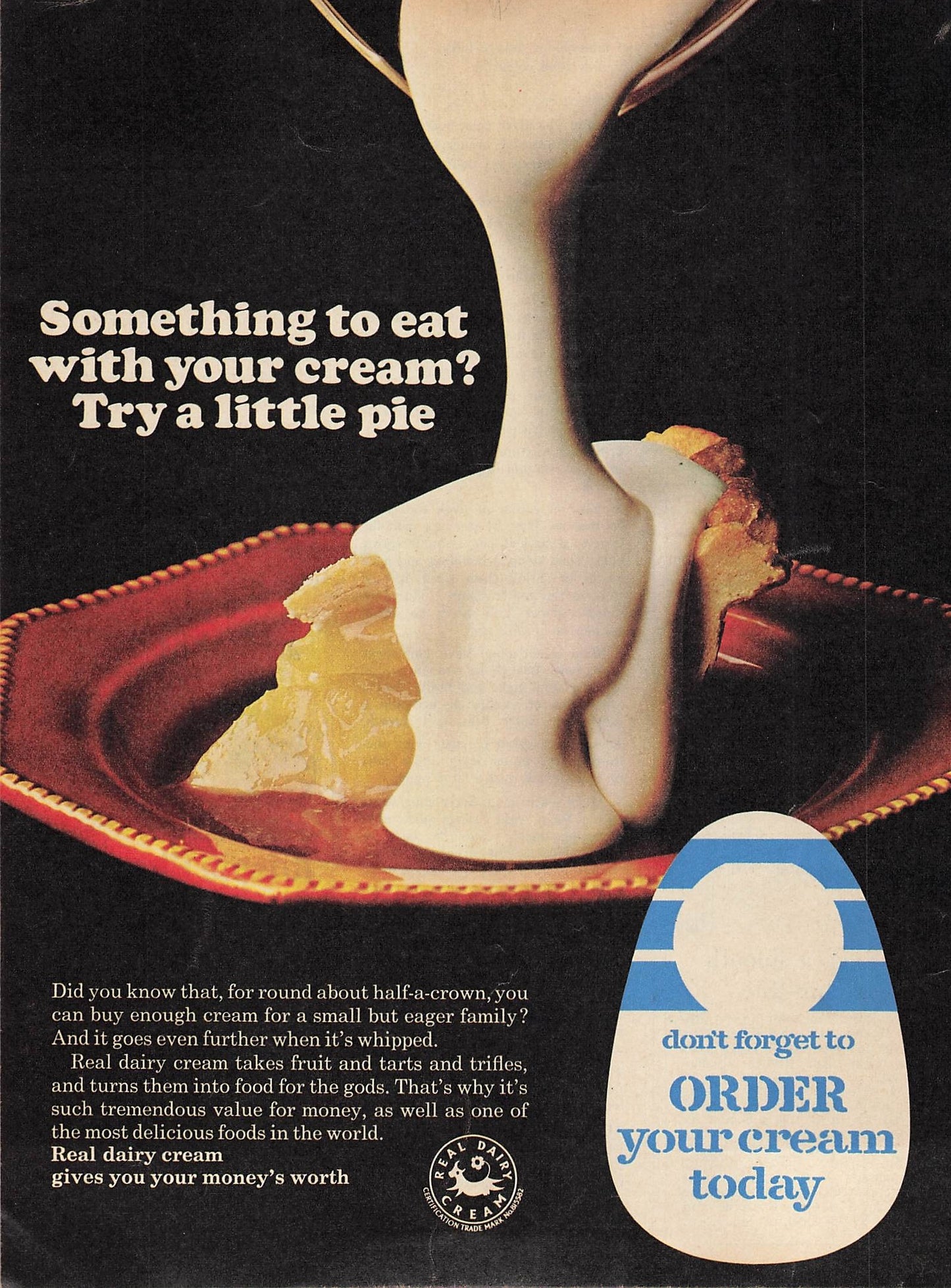 Original printed advert for Real Dairy Cream from 1969