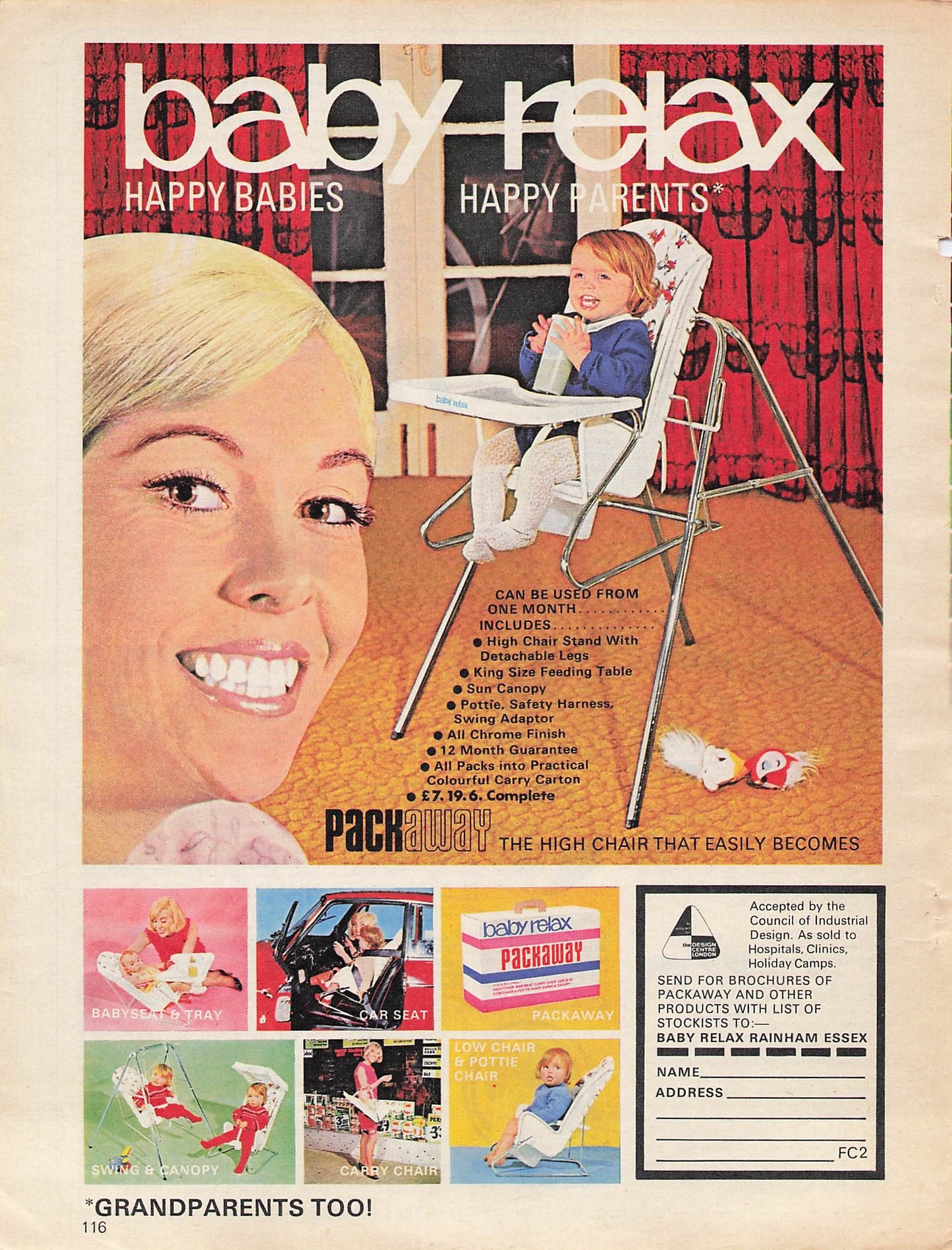 Original printed advert for Baby Relax from 1969