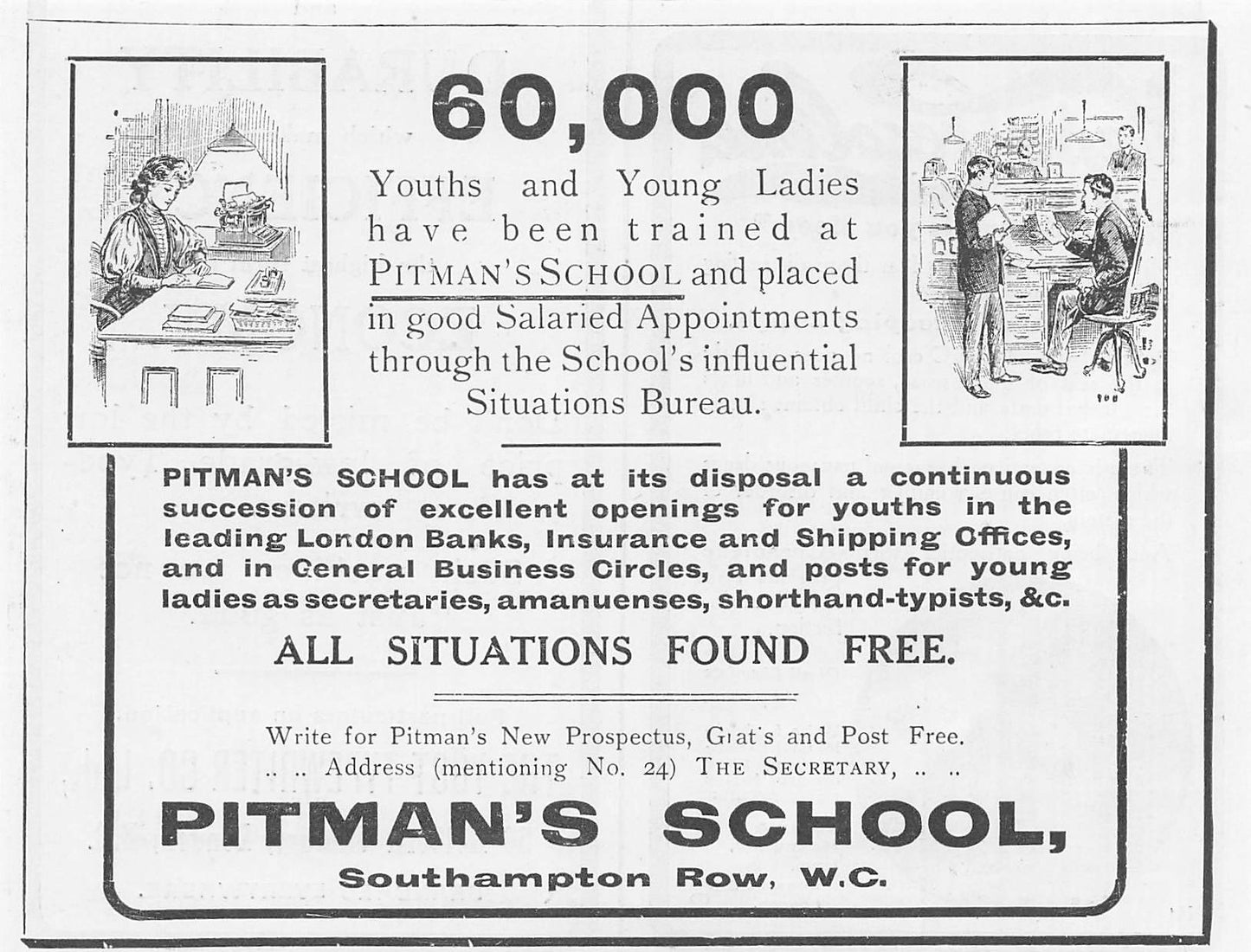 Original Small printed advert for Pitman's School 1911