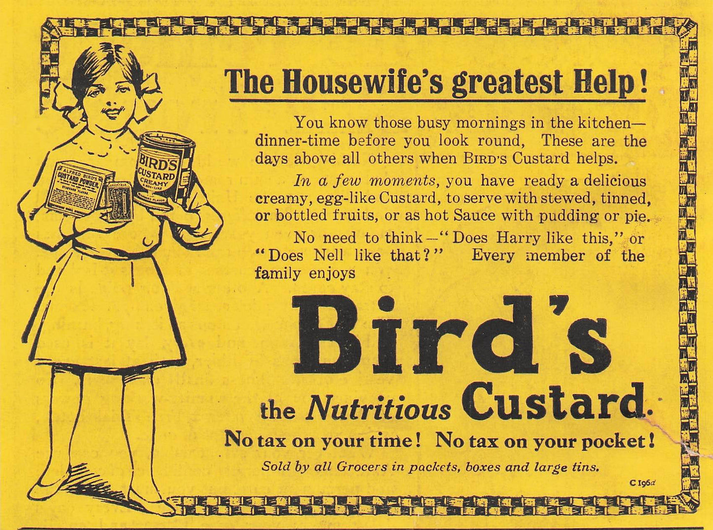 Original small printed advert for Bird's Custard from 1916
