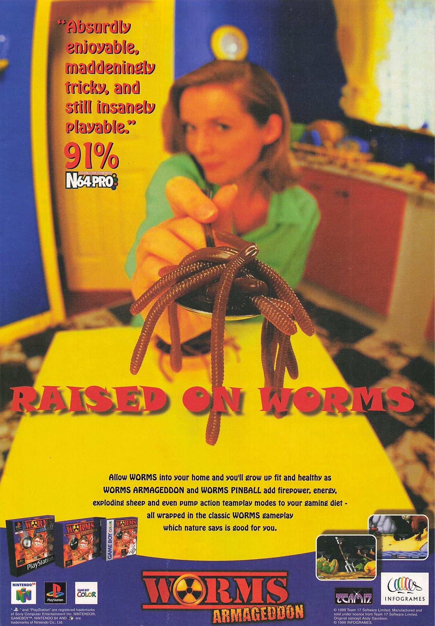 Original printed advert for Worms Armageddon 1999