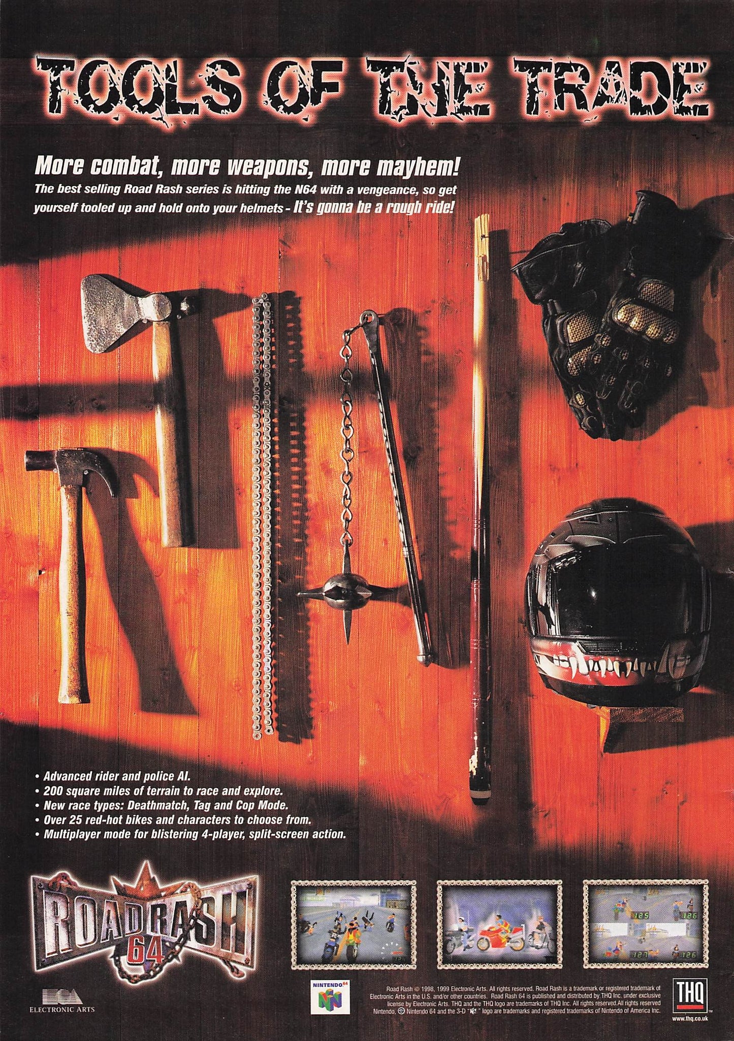 Original printed advert for Road Rash 64 1999