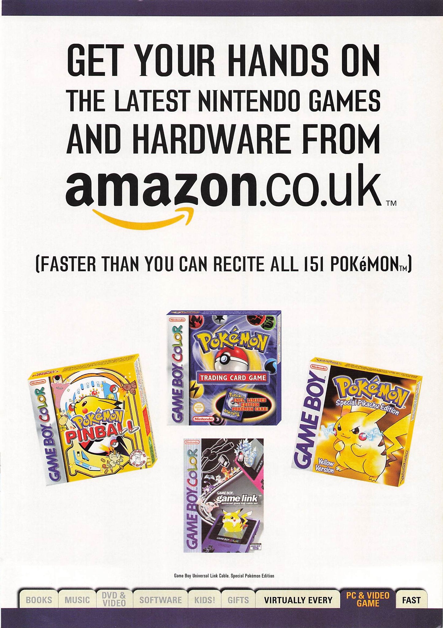 Original printed advert for Amazon and Pokemon 2001