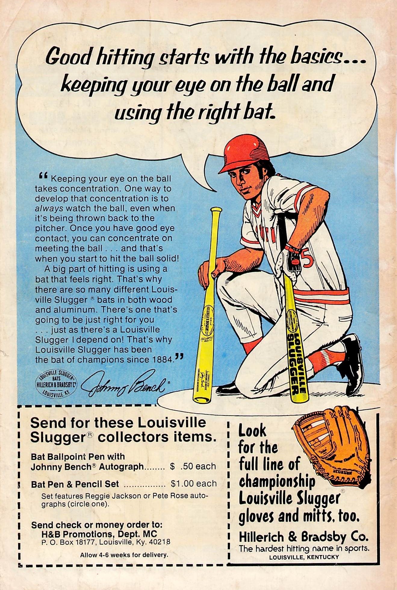 Original printed advert for Hillerich & Bradsby Baseball Bats 1978