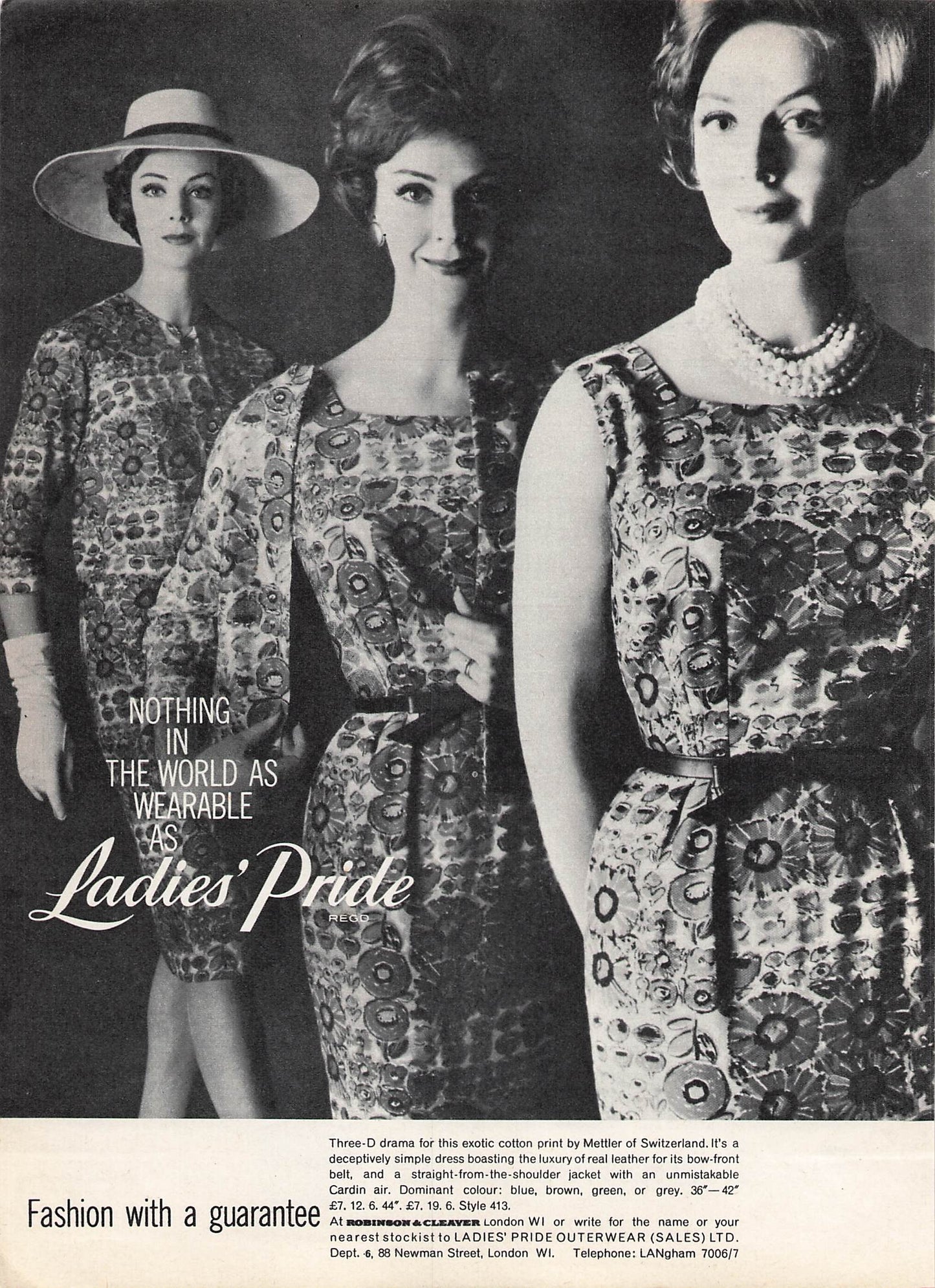 Original printed advert for Mettler Ladies' Pride cotton prints 1961