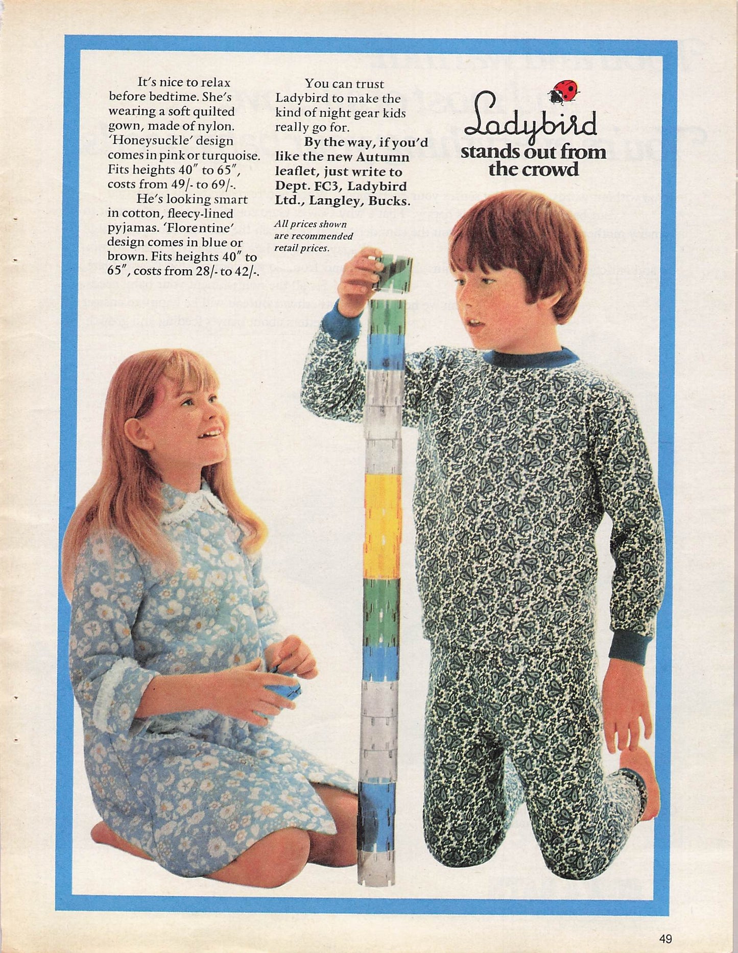 Original printed advert for Ladybird Pyjamas 1970