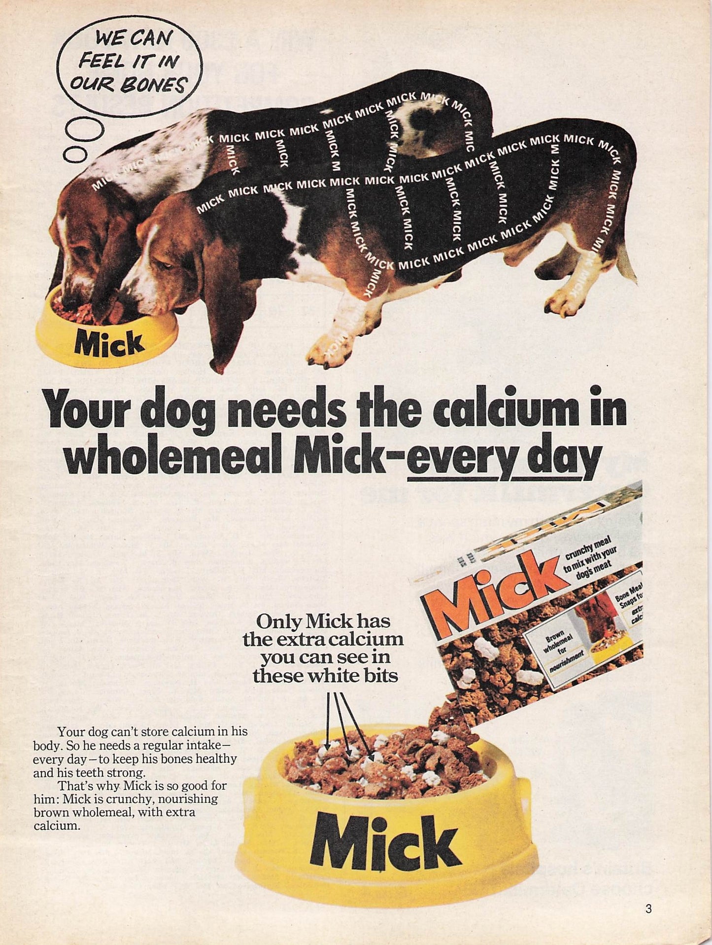 Original printed advert for Mick dog food 1971