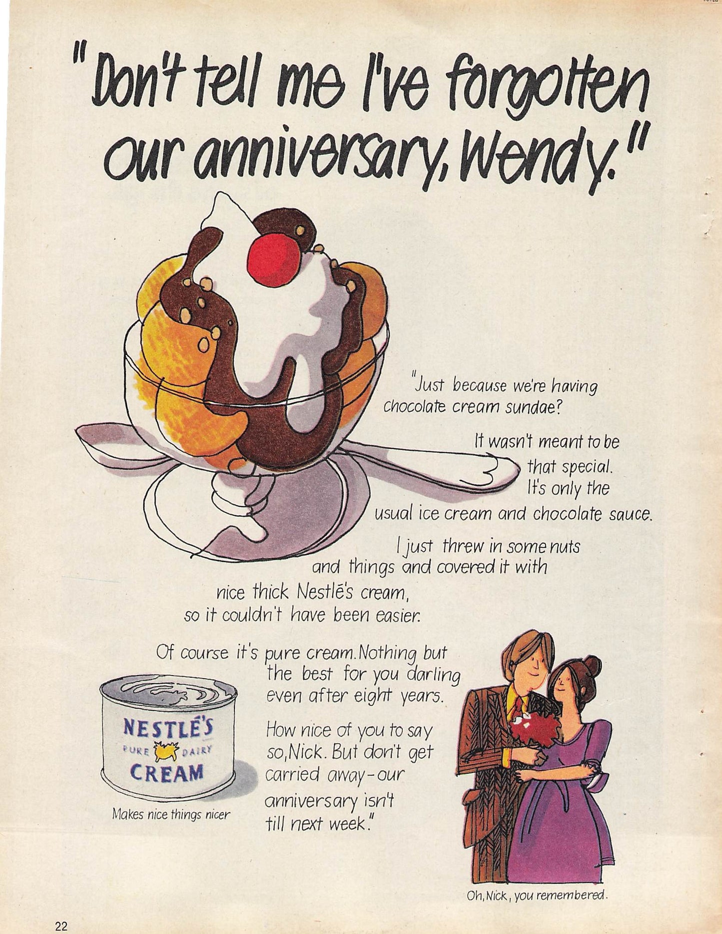 Original printed advert for Nestle's Dairy Cream 1971