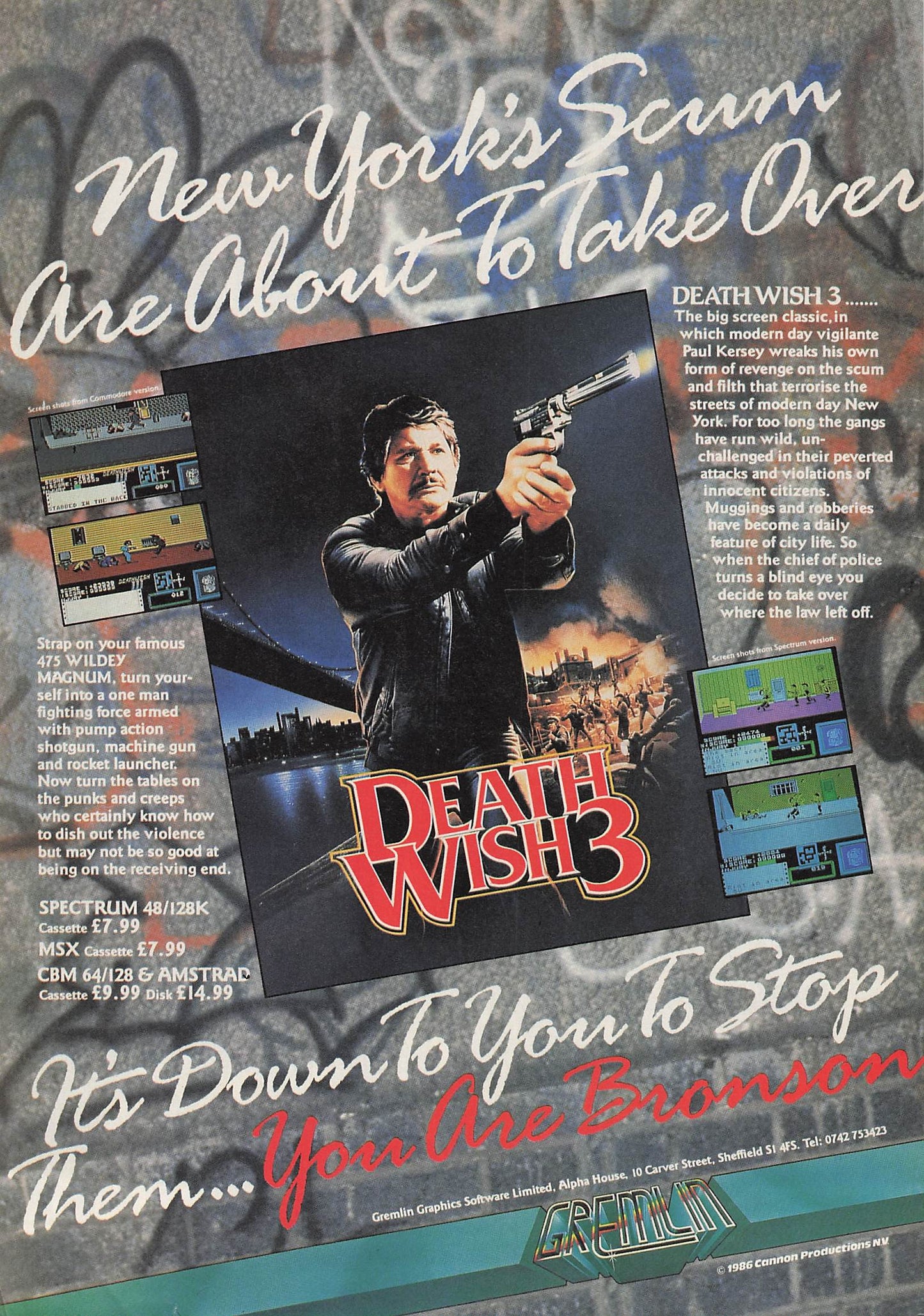 Original printed advert for Death Wish 3 Video Game 1986
