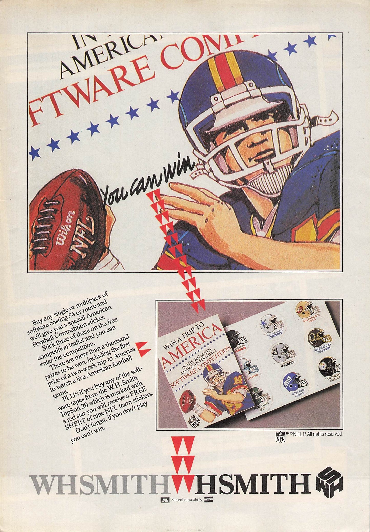Original printed advert for W. H. Smith/NFL promotion 1986