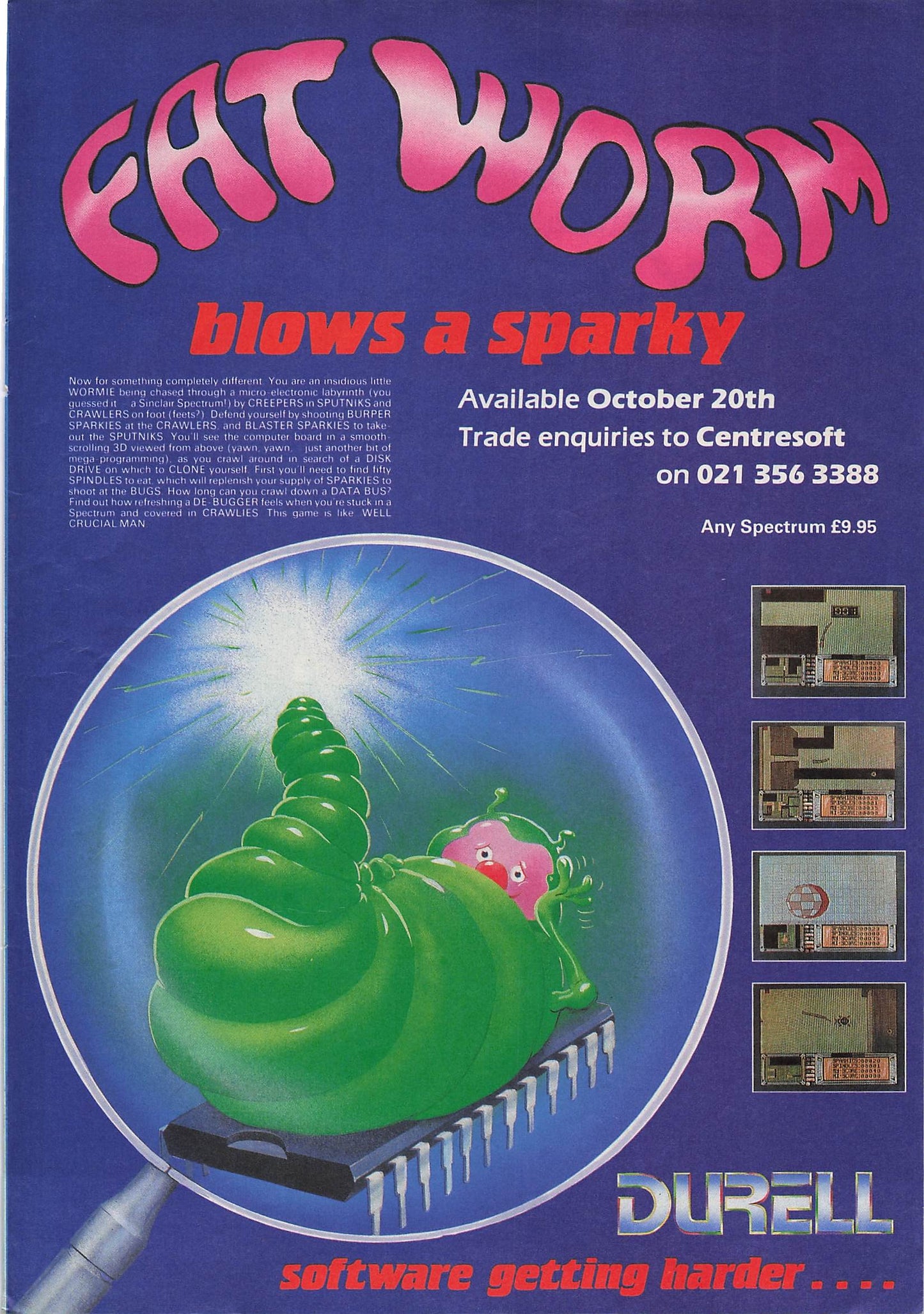 Original printed advert for Fat Worm Video Game 1986