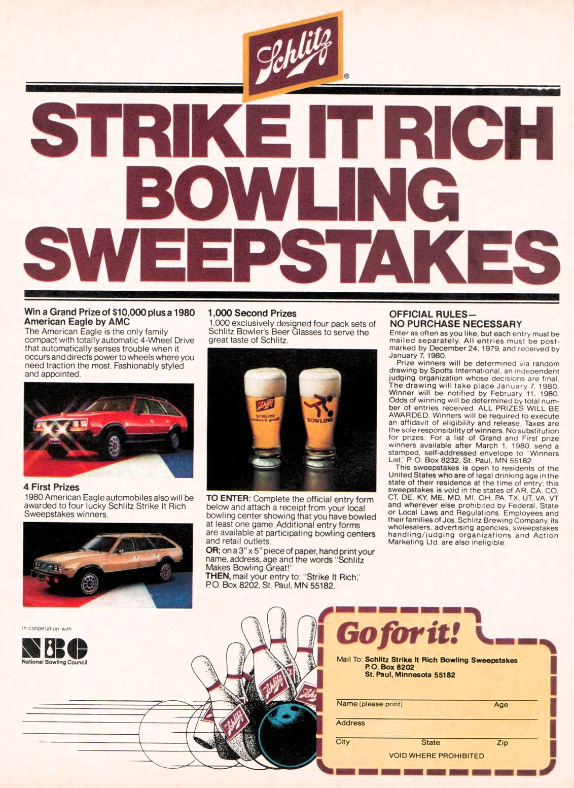 Schlitz Strike It Rich Bowling Sweepstakes