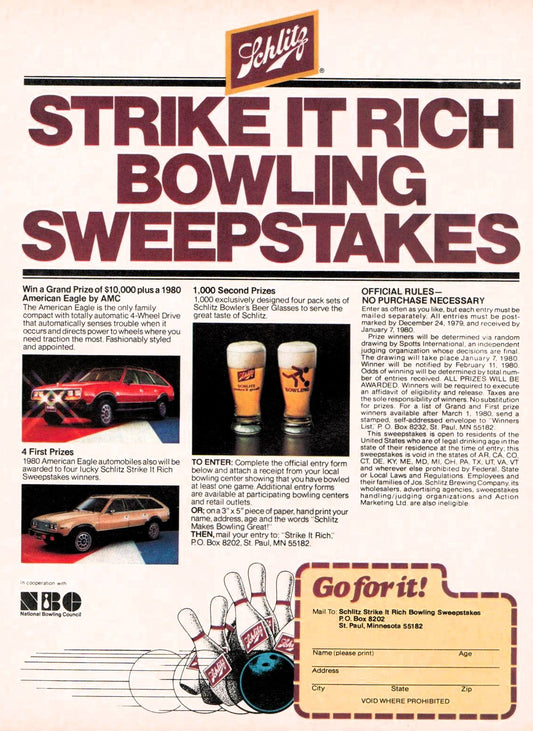 Schlitz Strike It Rich Bowling Sweepstakes
