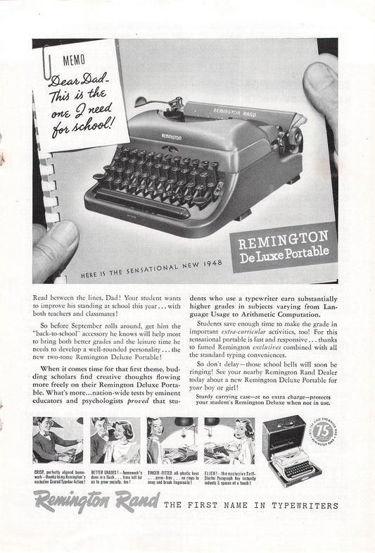 Remington Deluxe Portable Typewriter 1948