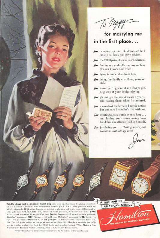 Hamilton Watches "To Peggy" 1948
