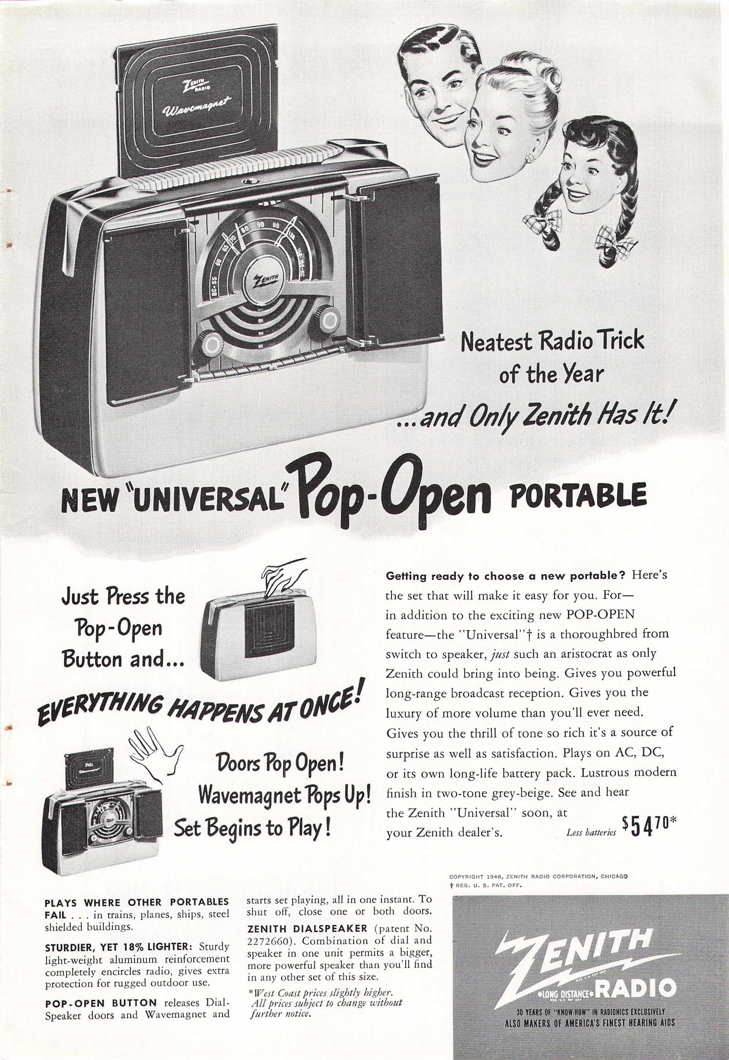 Zenith "Pop-Open" Portable Radio 1948