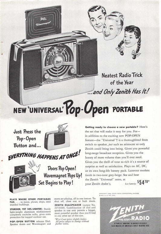 Zenith "Pop-Open" Portable Radio 1948