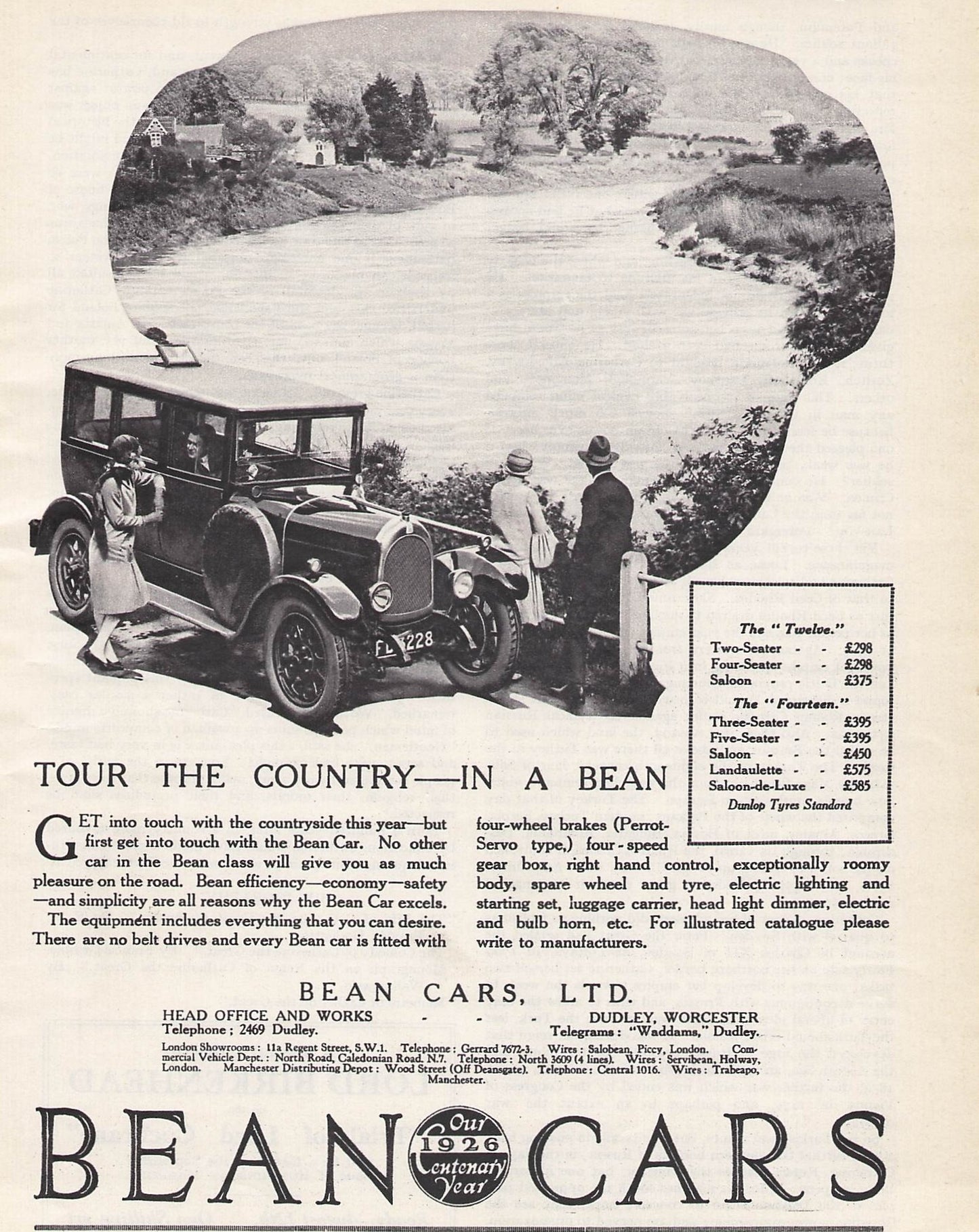 Original printed advert for Bean Cars from 1926