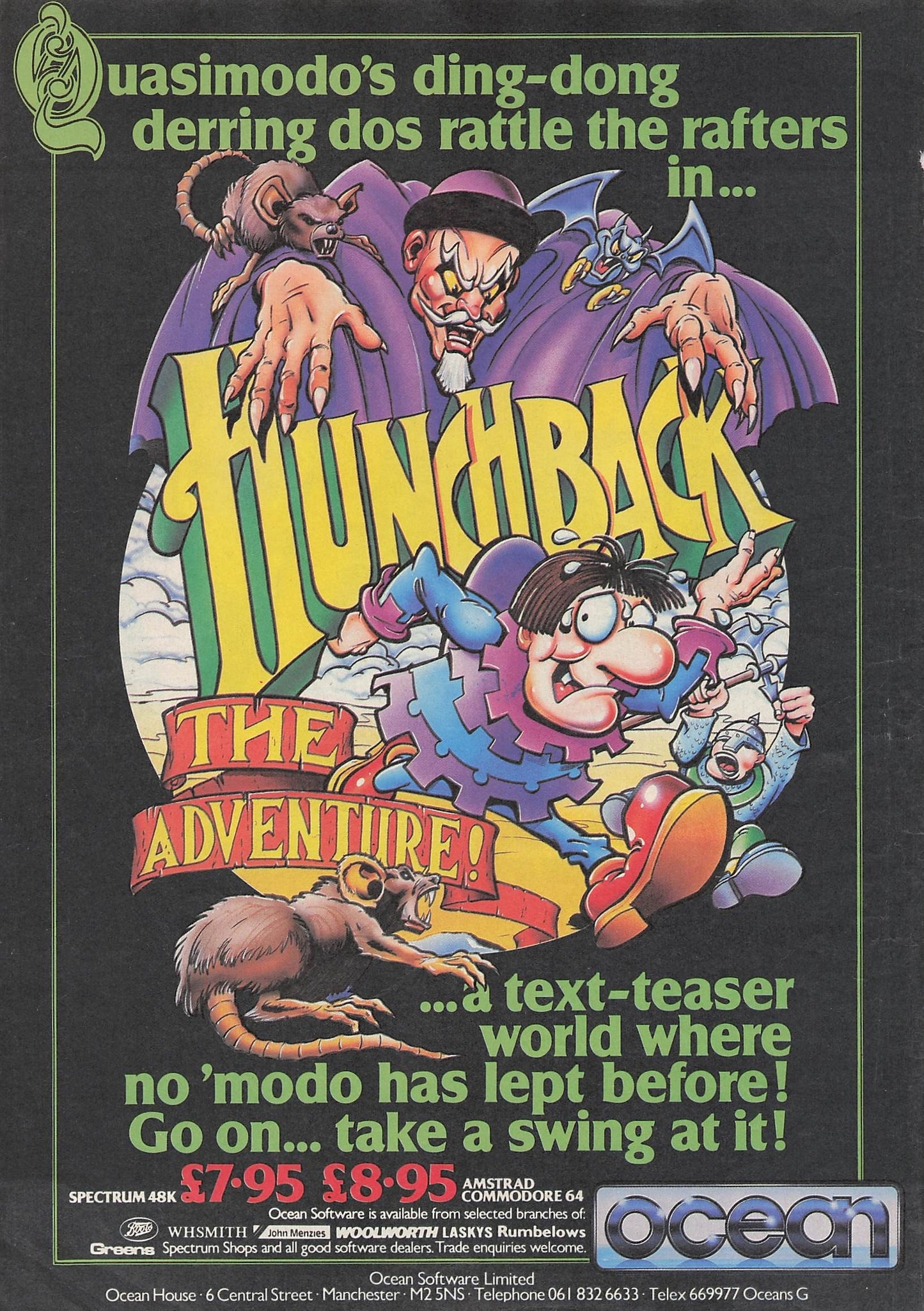 Original printed advert for Hunchback Video Game from 1986