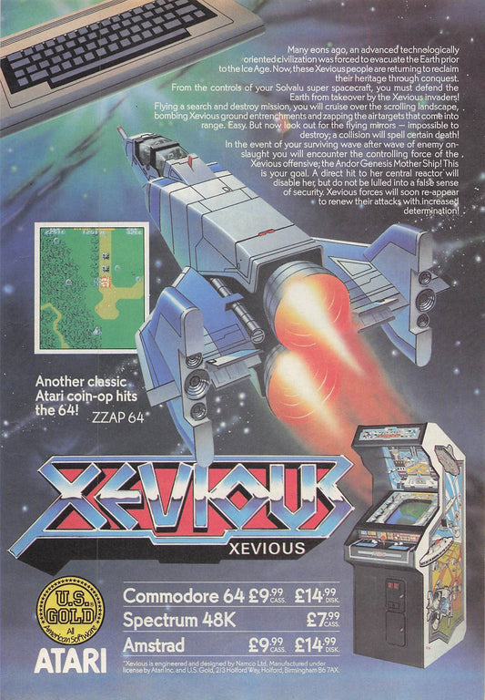 Original printed advert for Xevious from 1986