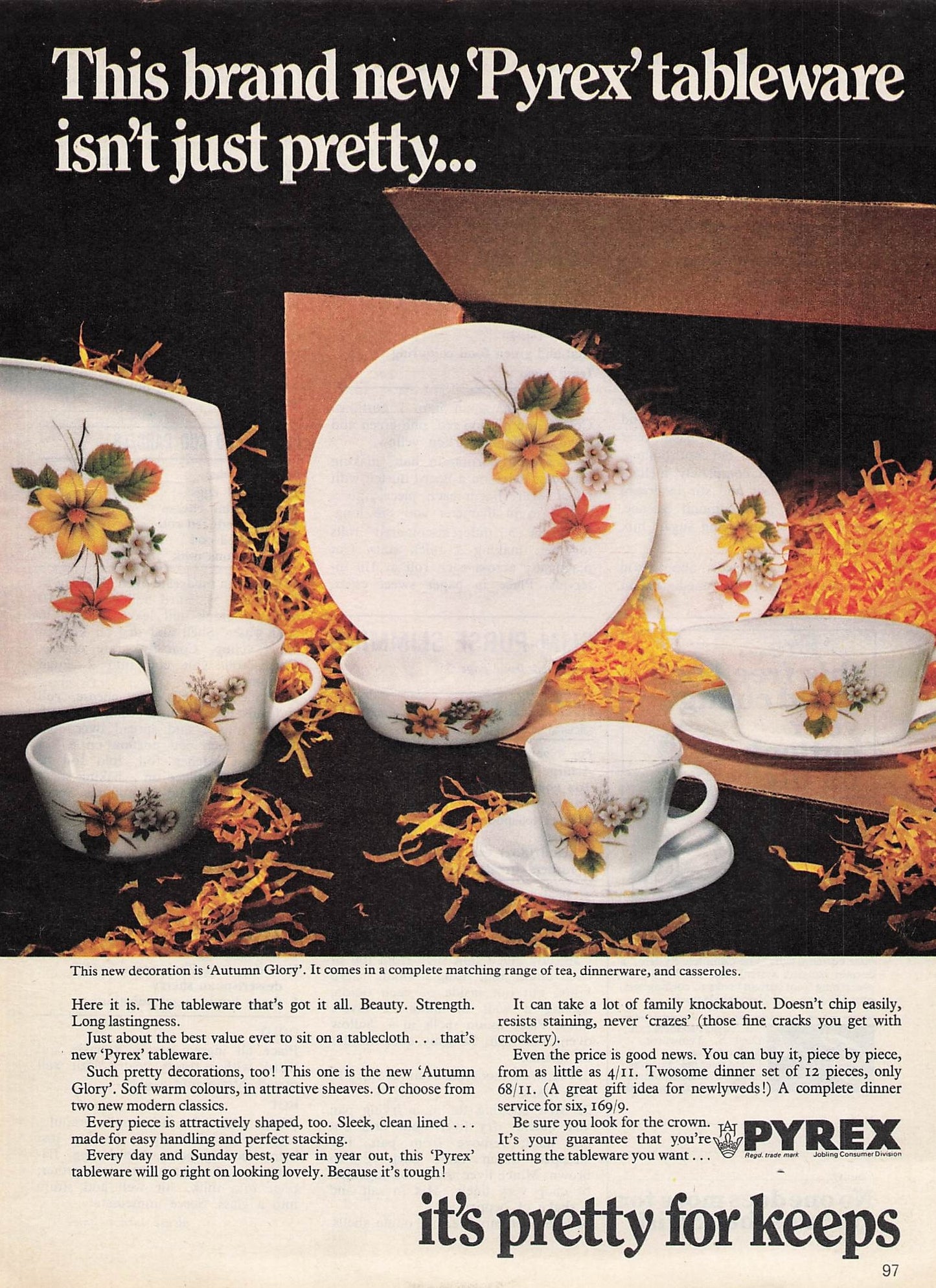 Original printed advert for Pyrex Tableware from 1969