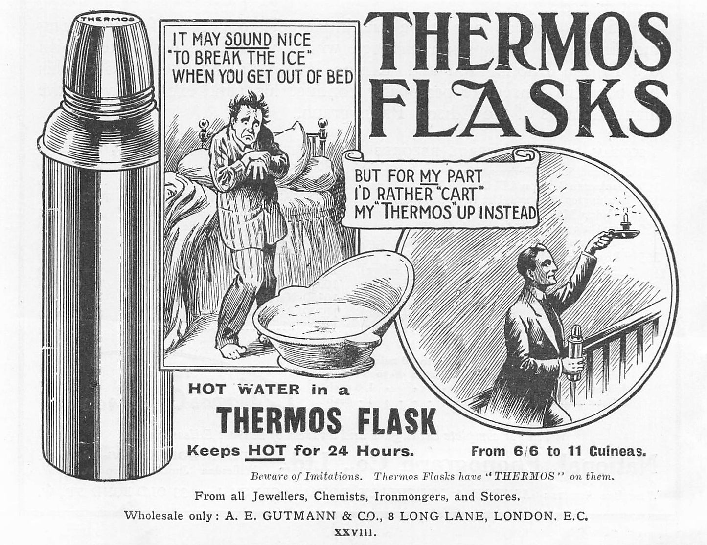 Original small printed advert for Thermos Flask from 1911