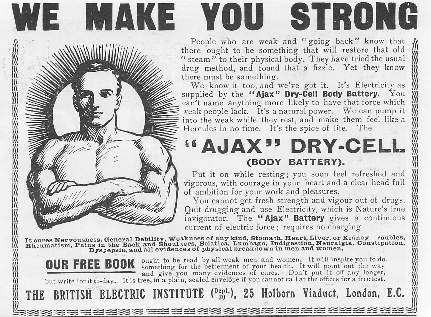 Original small printed advert for Ajax dry-cell body battery 1911