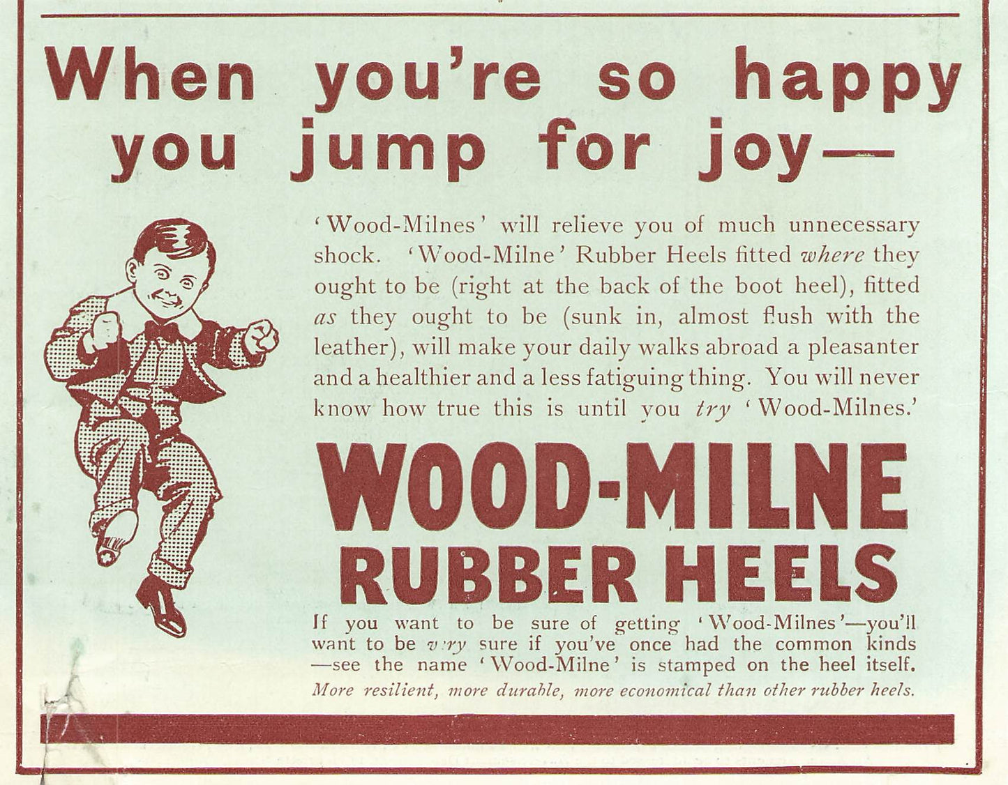 Original small printed advert for Wood-Milne Rubber Heels 1911