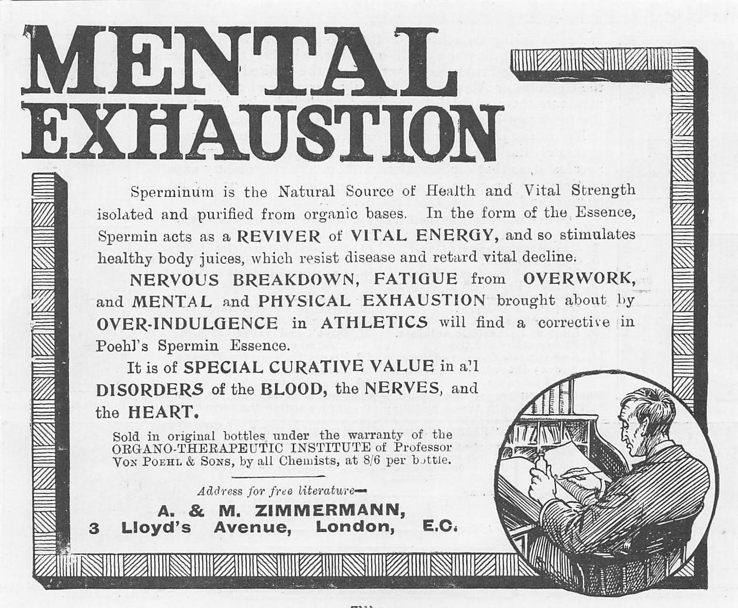 Original small printed advert for Sperminum 1911