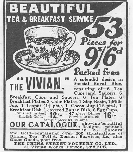 Original very small printed advert for China Street Pottery 1911