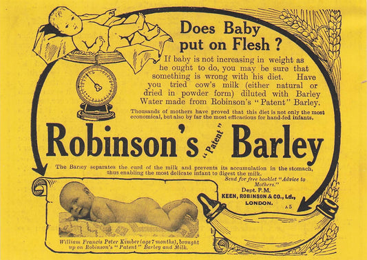 Original small printed advert for Robinson's Barley 1916