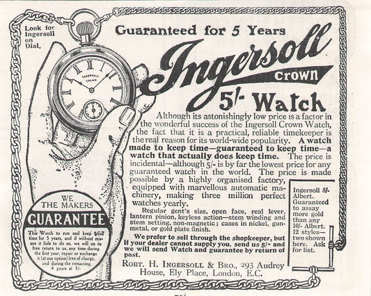 Original small printed advert for Ingersoll Crown Watch 1906