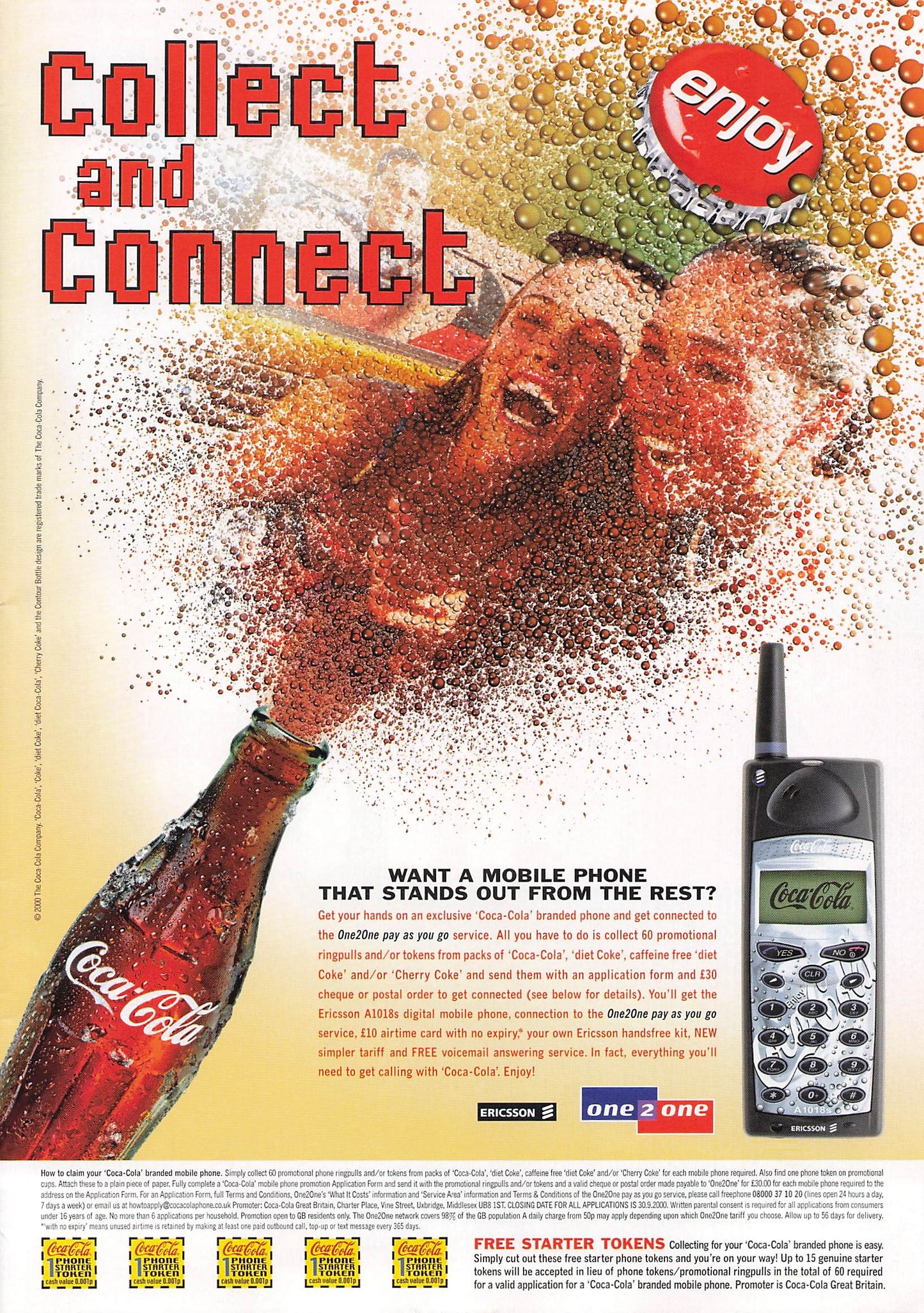 Original printed advert for Coca-Cola Mobile Phones 2000