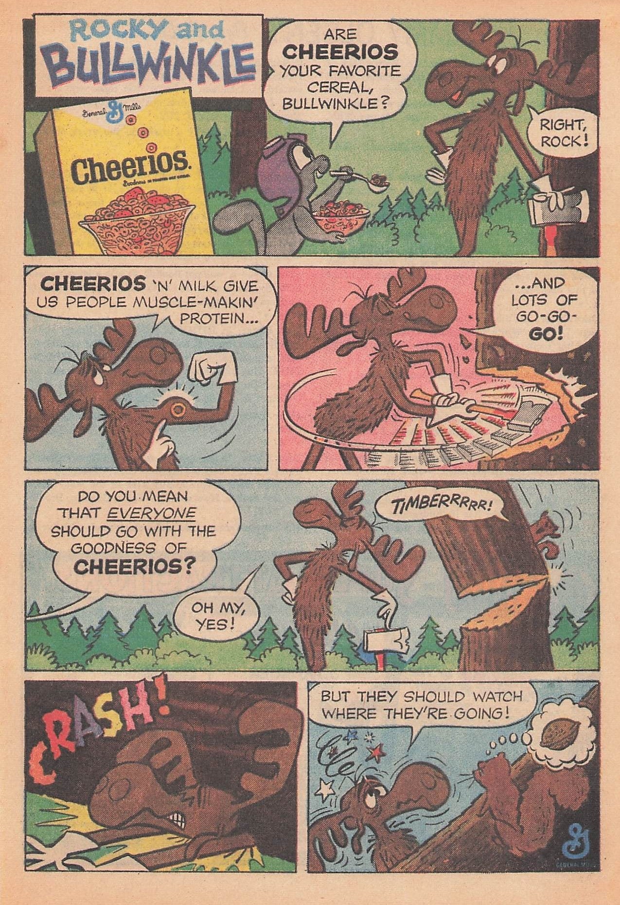 Original printed advert for Cheerios with Rocky & Bullwinkle 1965