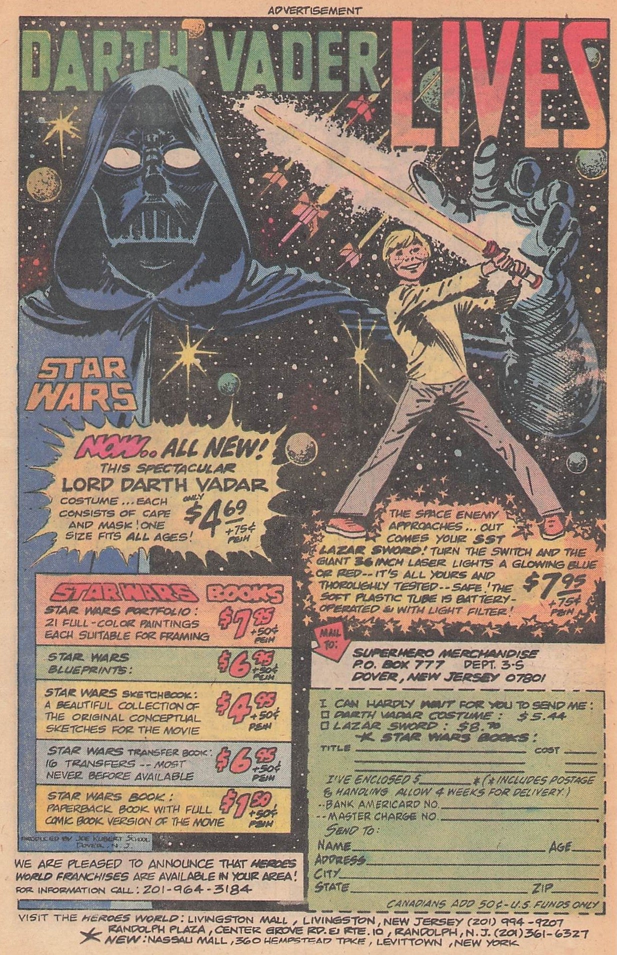 Original printed advert for Superhero Merchandise 1978