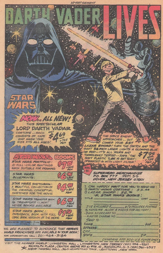 Original printed advert for Superhero Merchandise 1978