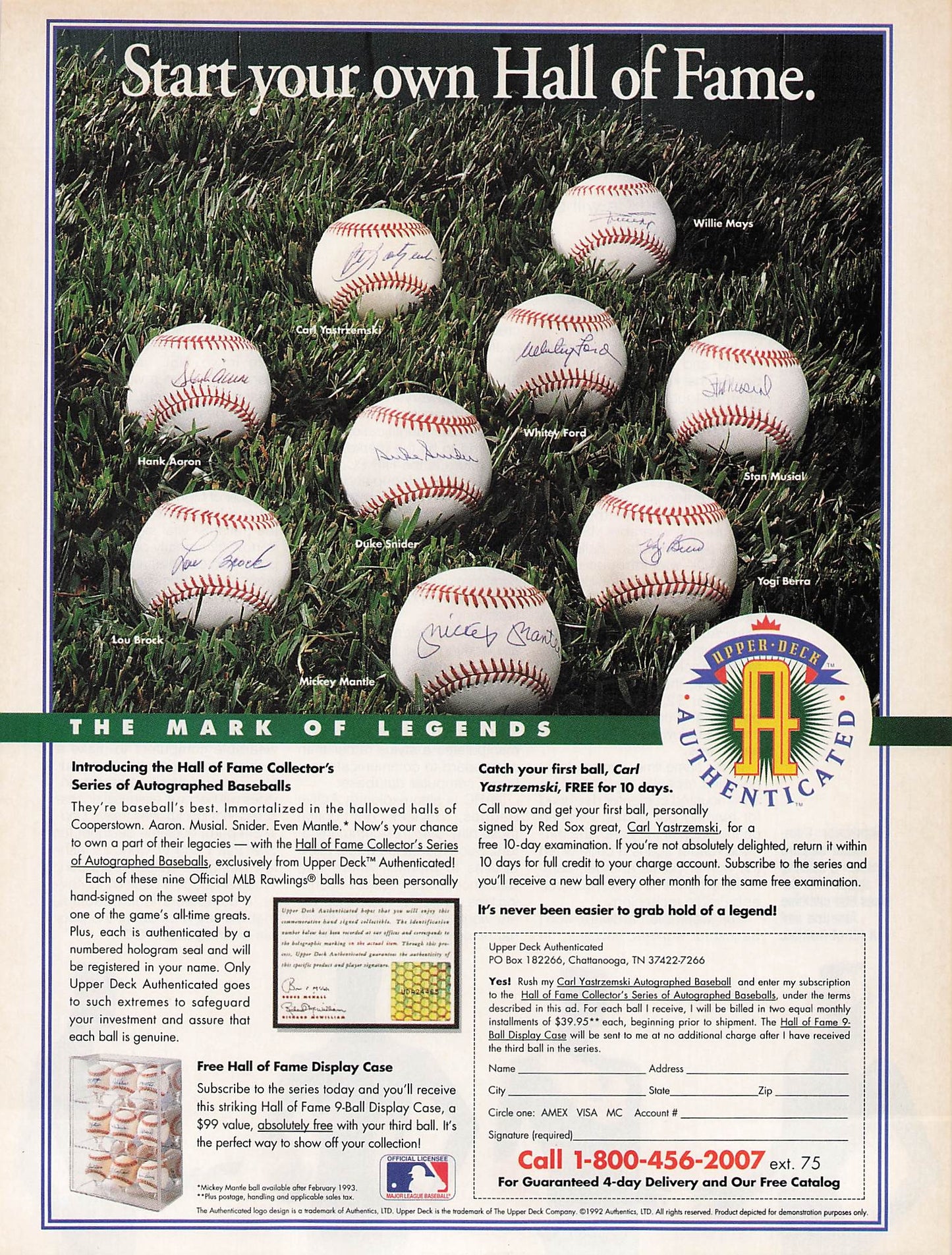 Original printed advert for Hall of Fames Baseballs 1992
