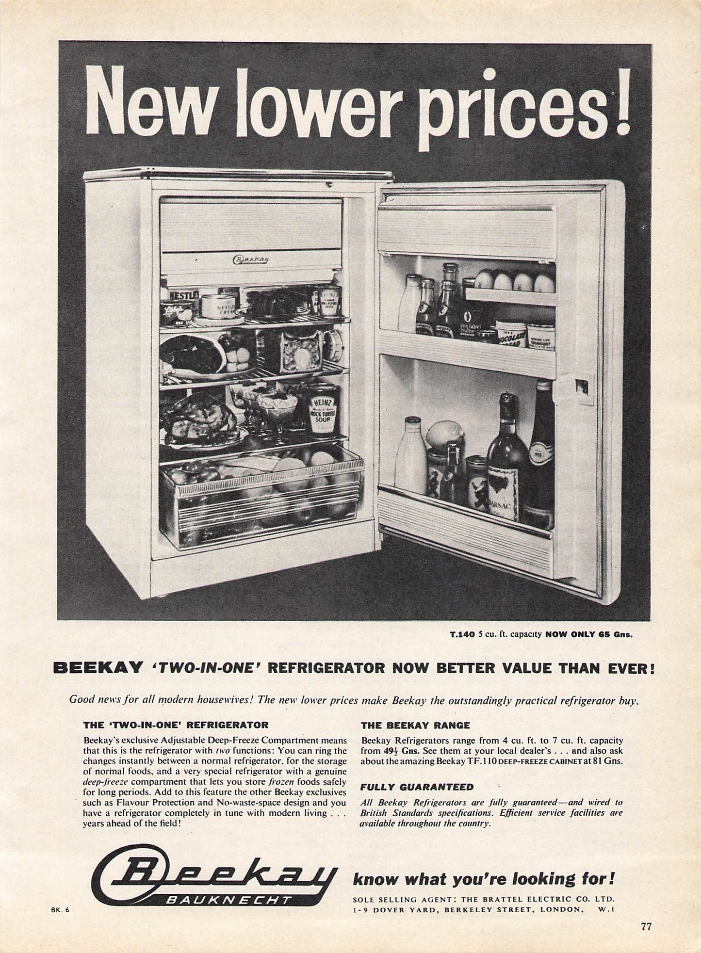 Original printed advert for Beekay Refrigerator 1961