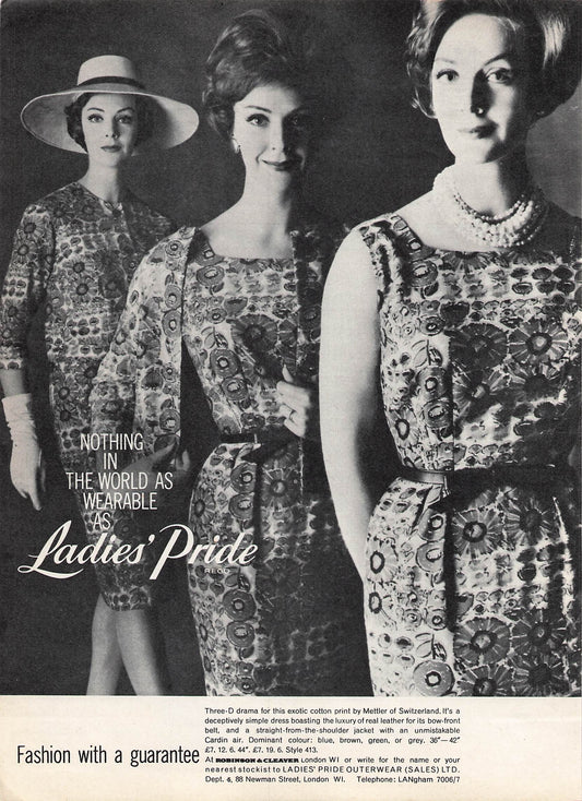 Original printed advert for Mettler Ladies' Pride cotton prints 1961