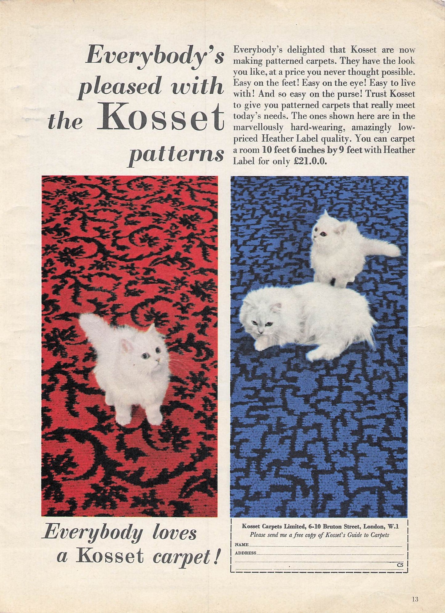 Original printed advert for Kosset Carpets 1961