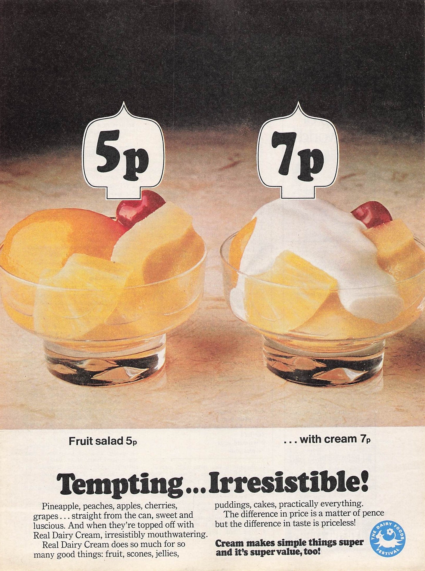 Original printed advert for Real Dairy Cream 1971