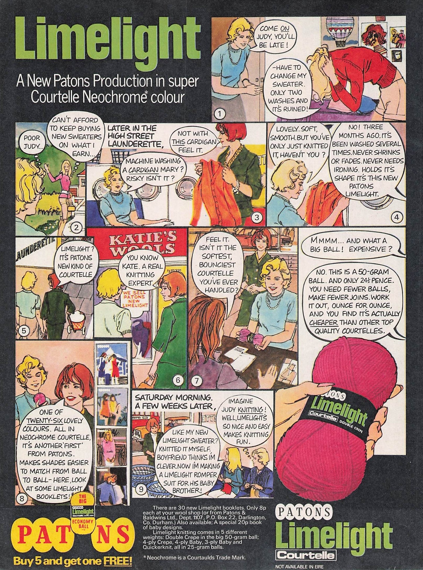Original printed advert for Patons Limelight Wool 1971