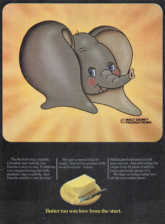 Original printed advert for British Butter with Disney's Dumbo 1971