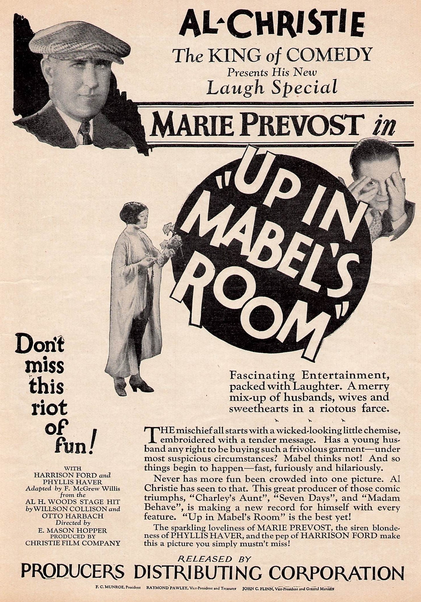 Original printed advert for Up in Mabel's Room 1926