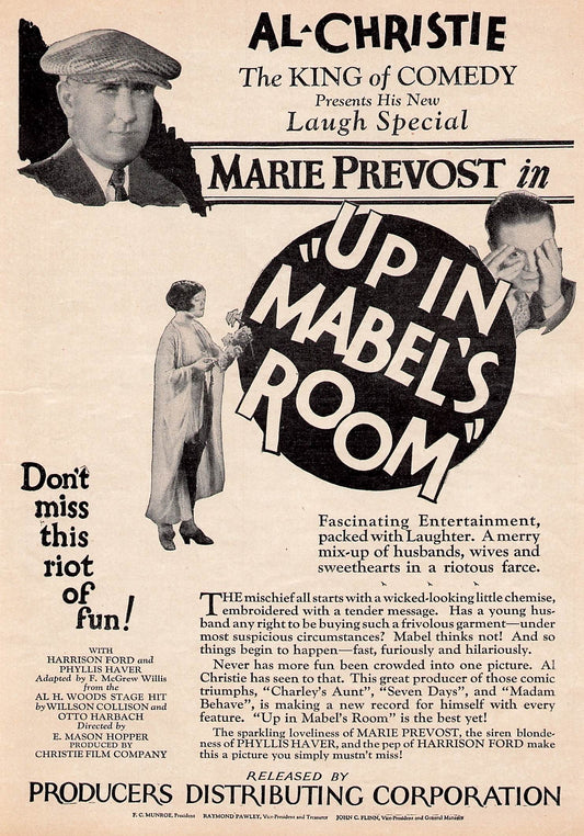 Original printed advert for Up in Mabel's Room 1926